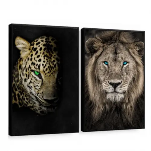 Quadros Decorativos Onça Pintada Leão De Judá Com Moldura