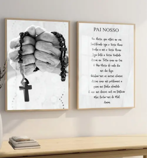 Quadros Decorativos Pai Nosso Oração Salmos Moldura e Vidro