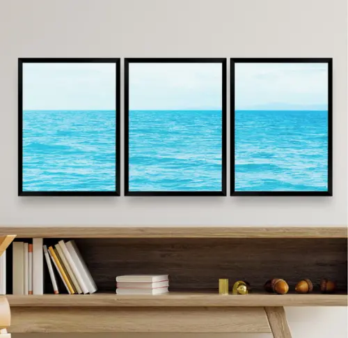 Quadros Decorativos Paisagem Mar Azul Para Sala Com Moldura