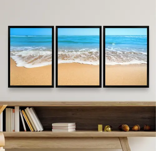 Quadros Decorativos Paisagem Mar Praia Para Sala Com Moldura