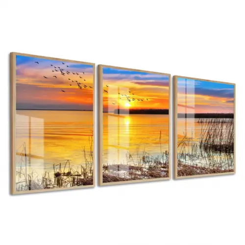 Quadros Decorativos Paisagem Pôr do Sol com Moldura e Vidro