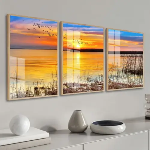 Quadros Decorativos Paisagem Pôr do Sol com Moldura e Vidro