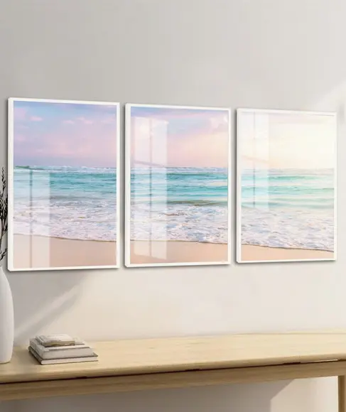 Quadros Decorativos Paisagem Praia Azul Mar Moldura e Vidro