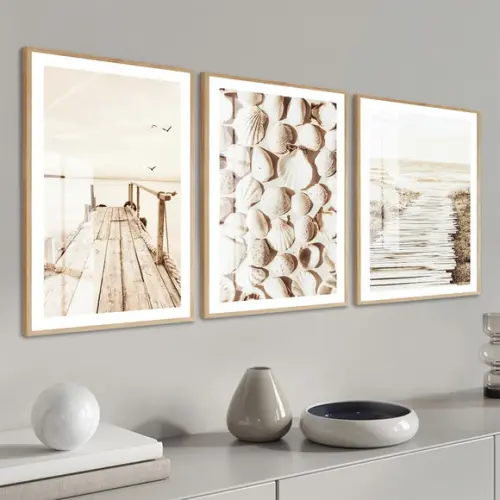 Quadros Decorativos Paisagem Praia Mar Boho Moldura e Vidro