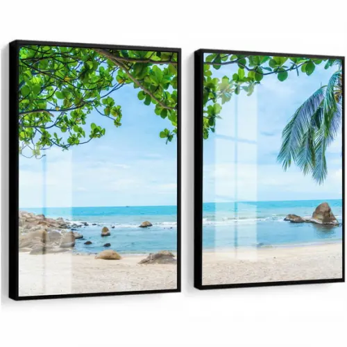 Quadros Decorativos Paisagem Praia Mar Com Moldura e Vidro