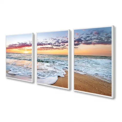 Quadros Decorativos Paisagem Praia Pôr Do Sol Mar Moldura