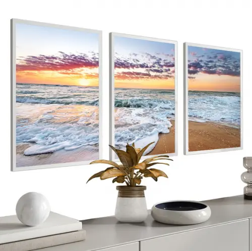 Quadros Decorativos Paisagem Praia Pôr Do Sol Mar Moldura