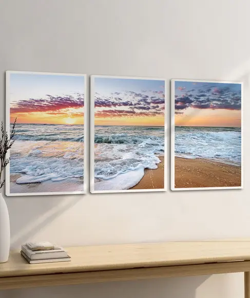 Quadros Decorativos Paisagem Praia Pôr Do Sol Mar Moldura