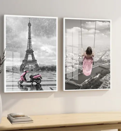 Quadros Decorativos Paisagem Torre Eiffel com Moldura Vidro