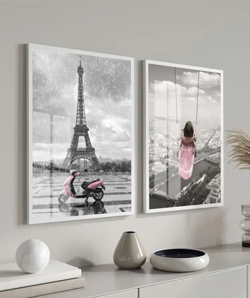 Quadros Decorativos Paisagem Torre Eiffel com Moldura Vidro