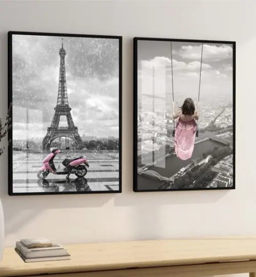 Quadros Decorativos Paisagem Torre Eiffel Moldura e Vidro