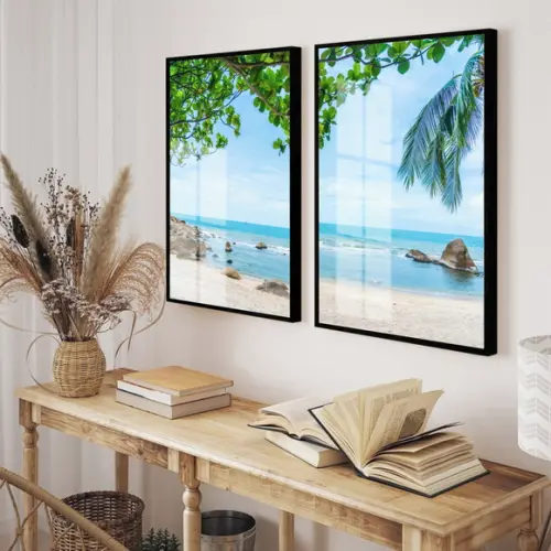 Quadros Decorativos Paisagem Praia Mar Com Moldura e Vidro