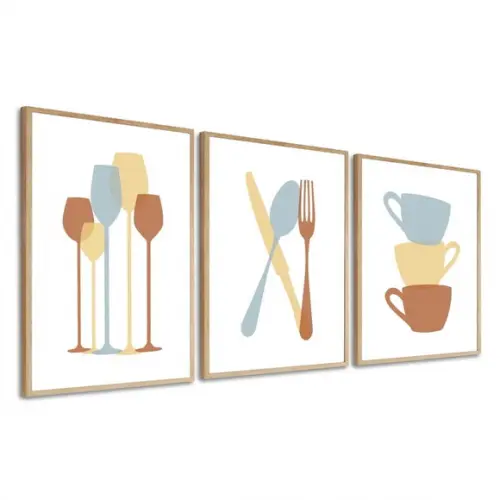 Quadros Decorativos para Cozinha Talher com Moldura e Vidro