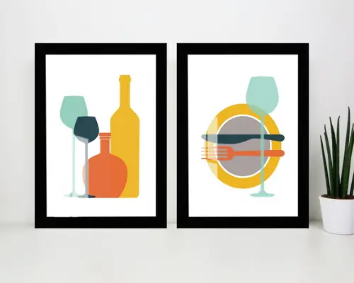 Quadros Decorativos Para Cozinha Talher Com Moldura e Vidro