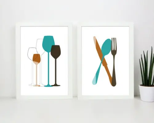 Quadros Decorativos Para Cozinha Talher Com Moldura e Vidro
