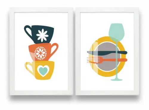 Quadros Decorativos Para Cozinha Xícara Com Moldura e Vidro