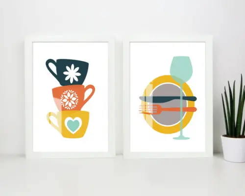Quadros Decorativos Para Cozinha Xícara Com Moldura e Vidro