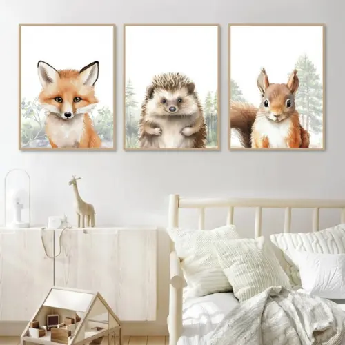 Quadros Decorativos para Quarto Infantil Animais com Moldura