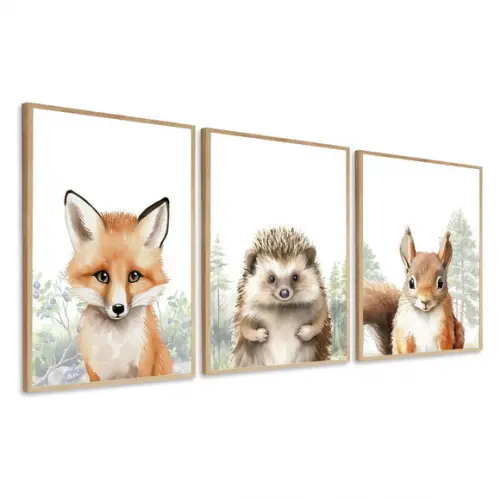Quadros Decorativos para Quarto Infantil Animais com Moldura