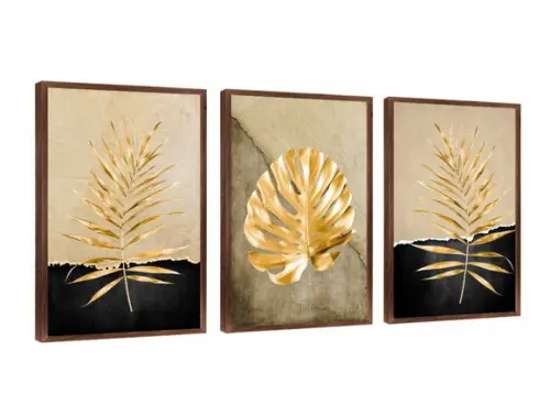 Quadros Decorativos Para Sala Folhagem Dourada Com Moldura