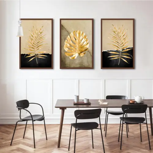 Quadros Decorativos Para Sala Folhagem Dourada Com Moldura