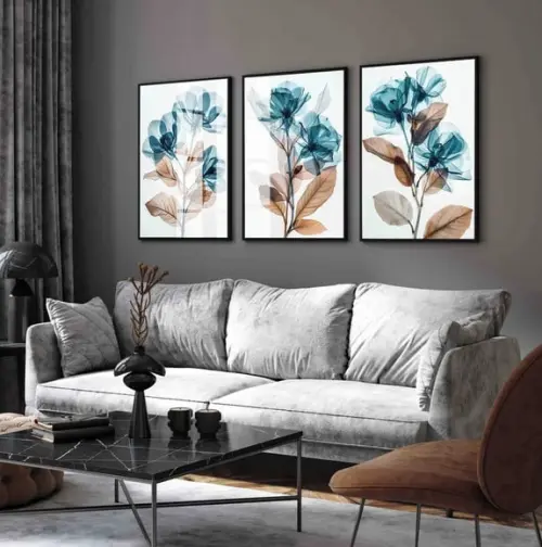 Quadros Decorativos para Sala Modernos Flores Azul com Vidro