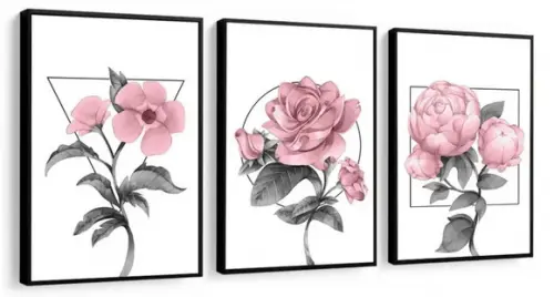 Quadros Decorativos Para Sala Quarto Flores Rosa Moldura