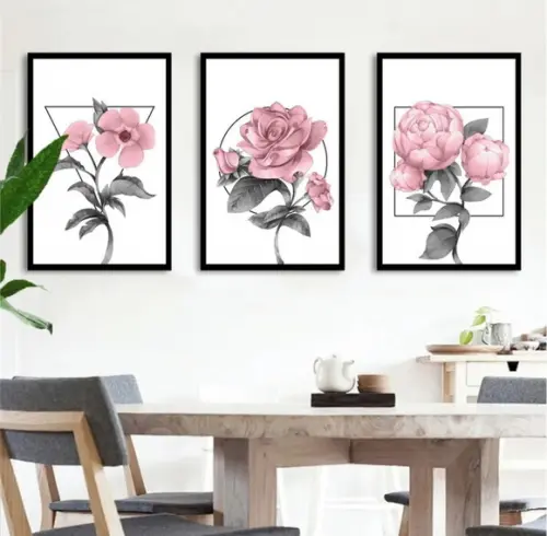 Quadros Decorativos Para Sala Quarto Flores Rosa Moldura