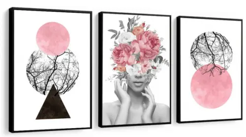 Quadros Decorativos Para Salão De Beleza Rosa Flores Moldura