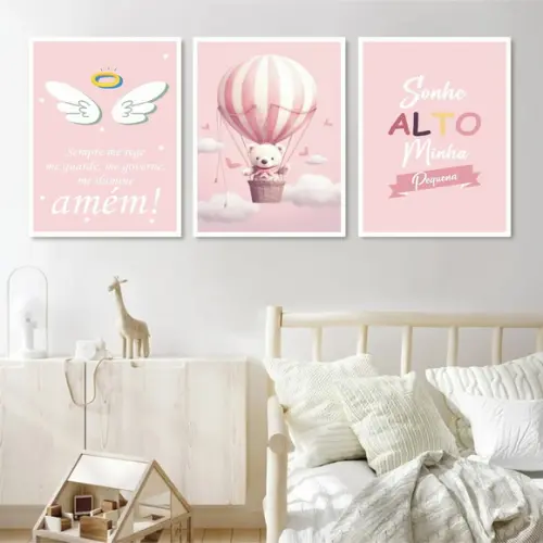 Quadros Decorativos Personalizado Infantil Rosa com Moldura