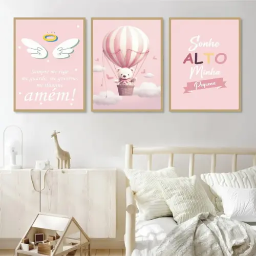 Quadros Decorativos Personalizado Infantil Rosa Luxo Moldura