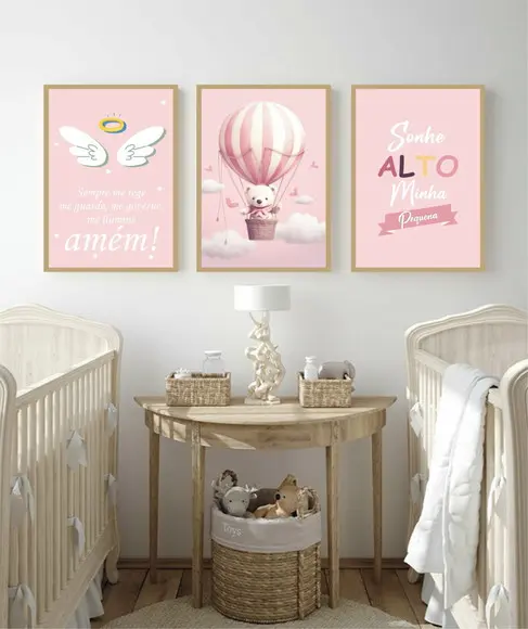 Quadros Decorativos Personalizado Infantil Rosa Luxo Moldura