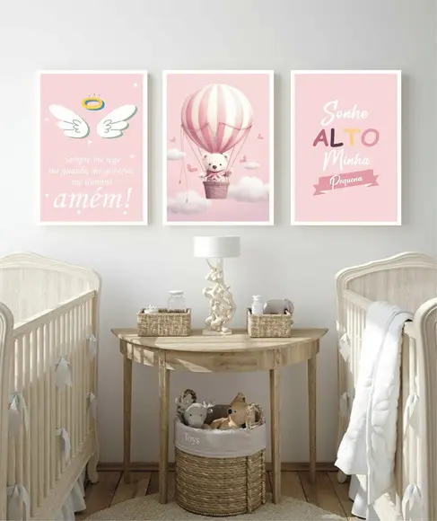 Quadros Decorativos Personalizado Infantil Rosa com Moldura