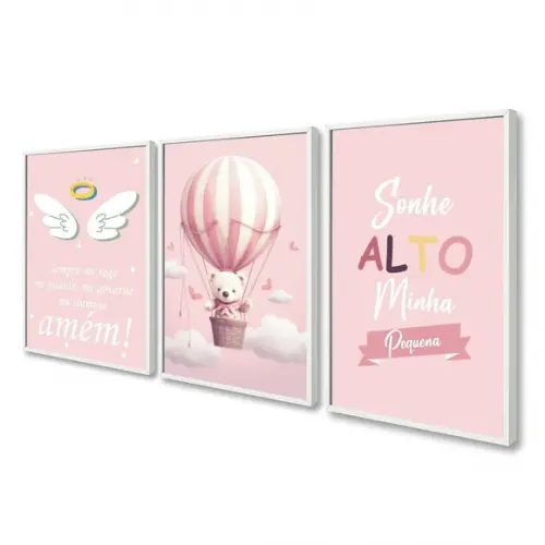 Quadros Decorativos Personalizado Infantil Rosa com Moldura