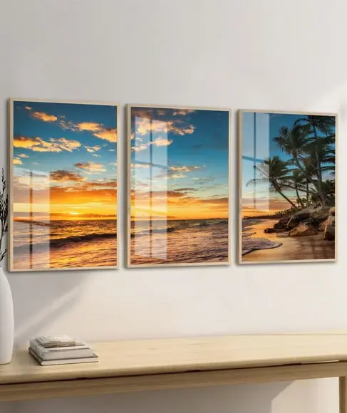Quadros Decorativos Pôr do Sol Paisagem com Moldura e Vidro