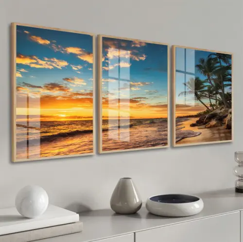 Quadros Decorativos Pôr do Sol Paisagem com Moldura e Vidro