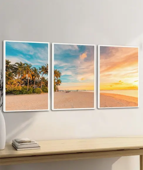 Quadros Decorativos Pôr do Sol Paisagem Mar Praia Moldura