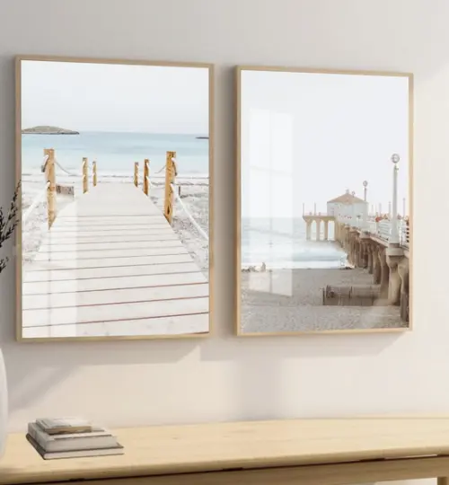 Quadros Decorativos Praia Deck Mar Paisagem Moldura E Vidro