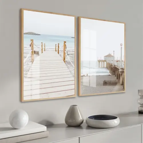 Quadros Decorativos Praia Deck Mar Paisagem Moldura E Vidro