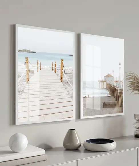 Quadros Decorativos Praia Deck Paisagem Com Moldura E Vidro