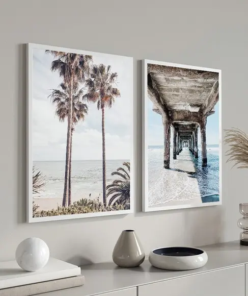 Quadros Decorativos Praia Mar Paisagem Coqueiro Com Moldura