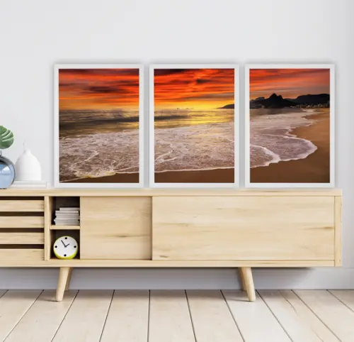Quadros Decorativos Praia Mar Pôr Do Sol Para Sala Moldura