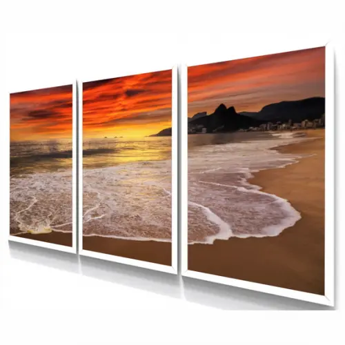 Quadros Decorativos Praia Mar Pôr Do Sol Para Sala Moldura