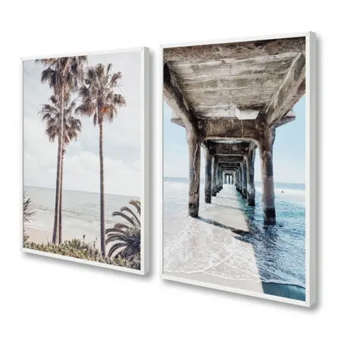 Quadros Decorativos Praia Mar Paisagem Coqueiro Com Moldura