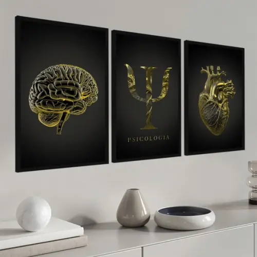 Quadros Decorativos Psicologia Dourado Consultório Moldura