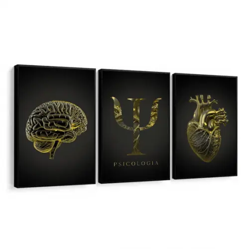 Quadros Decorativos Psicologia Dourado Consultório Moldura