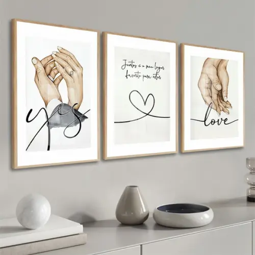 Quadros Decorativos Quarto Casal Amor Frases Moldura e Vidro