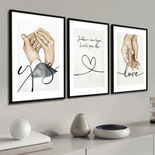 Quadros Decorativos Quarto de Casal Amor Frase Moldura Vidro