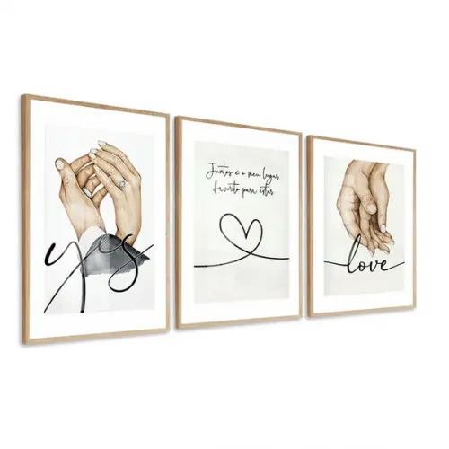 Quadros Decorativos Quarto Casal Amor Frases Moldura e Vidro