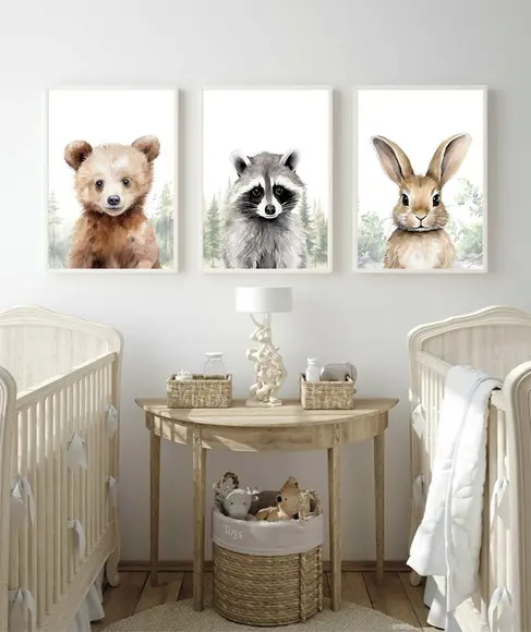 Quadros Decorativos Quarto Infantil Animais Moderno Moldura